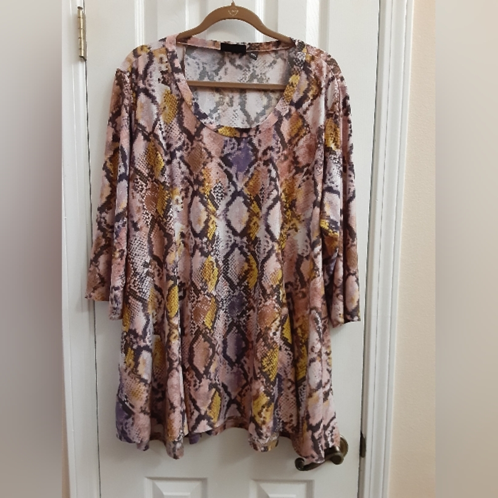 3x Attitudes by Renee Regular Combo Jersey Godet Tunic w/ Pockets Desert Reptile